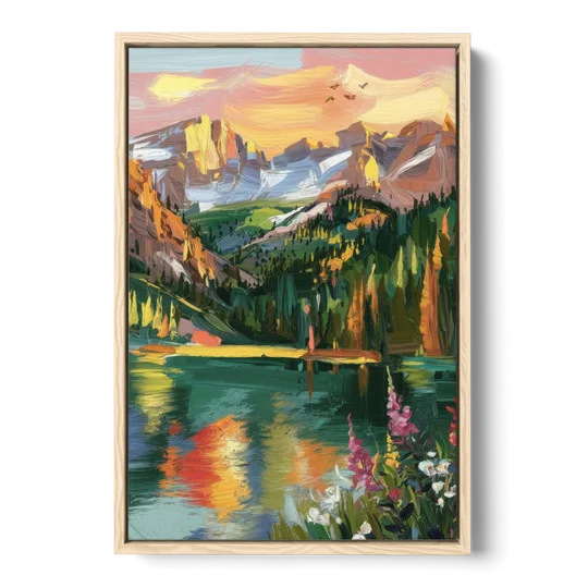 Colorado Springs Rocky Mountain Beauty - Oak Framed Canvas Wall Art - Front