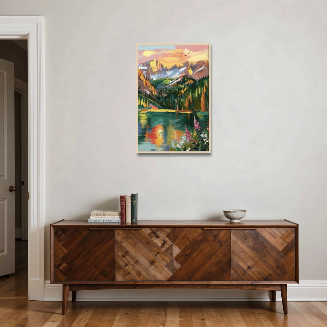Colorado Springs Rocky Mountain Beauty - Oak Framed Canvas Wall Art - Coffee Table - 24x36