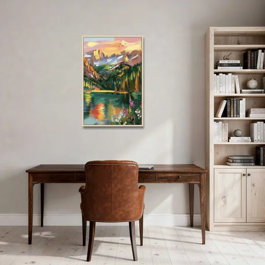 Colorado Springs Rocky Mountain Beauty - Oak Framed Canvas Wall Art - Office - 24x36