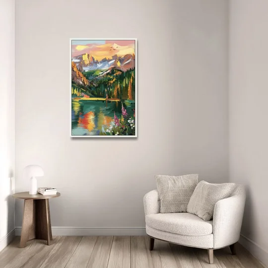 Colorado Springs Rocky Mountain Beauty - White Framed Canvas Wall Art - Sofa - 24x36