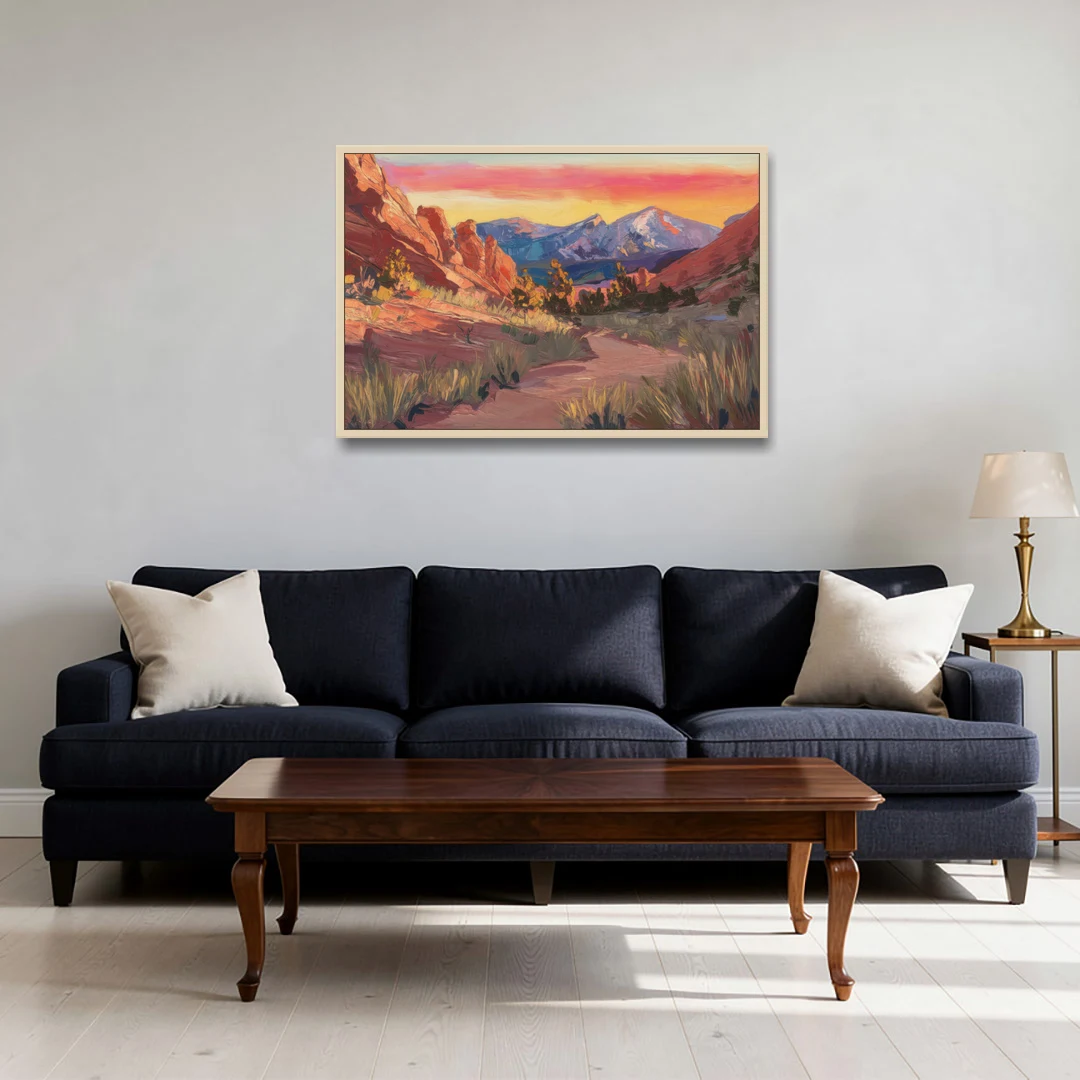 Colorado Springs Scenic Trails - Oak Framed Canvas Wall Art - Sofa - 36x24