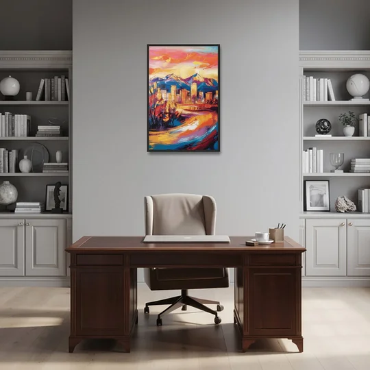 Colorado Springs Skyline Sunset - Black Framed Canvas Wall Art - Office - 24x36