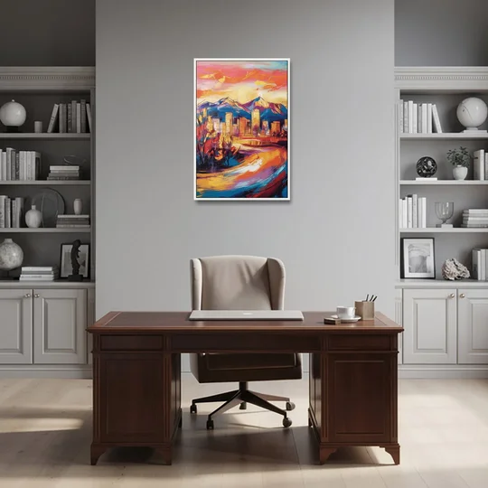 Colorado Springs Skyline Sunset - White Framed Canvas Wall Art - Office - 24x36