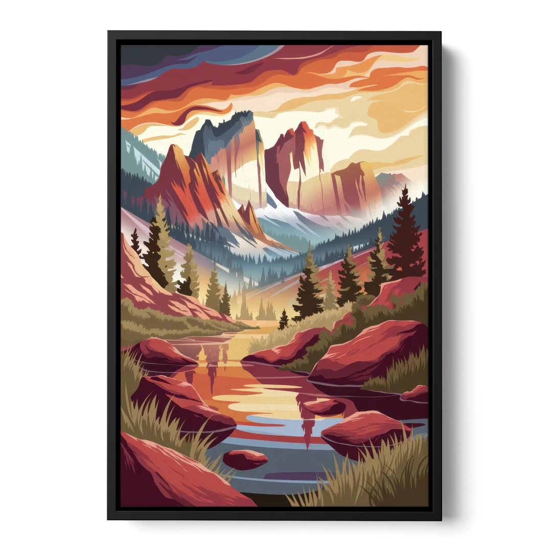 Colorado Springs Sunrise Over Peaks - Black Framed Canvas Wall Art - Front