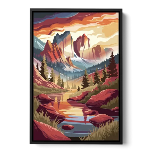 Colorado Springs Sunrise Over Peaks - Black Framed Canvas Wall Art - Front