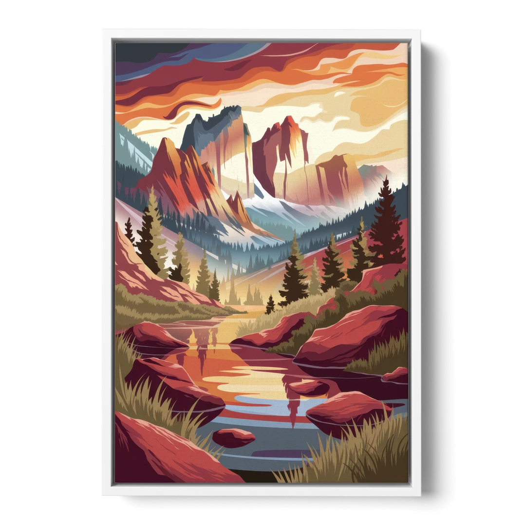 Colorado Springs Sunrise Over Peaks - White Framed Canvas Wall Art - Front