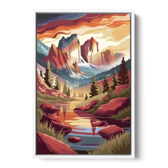 Colorado Springs Sunrise Over Peaks - White Framed Canvas Wall Art - Front