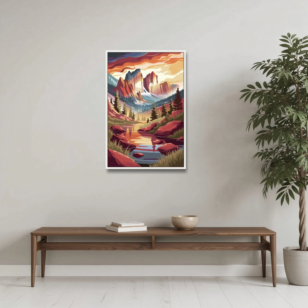 Colorado Springs Sunrise Over Peaks - White Framed Canvas Wall Art - Coffee Table - 24x36