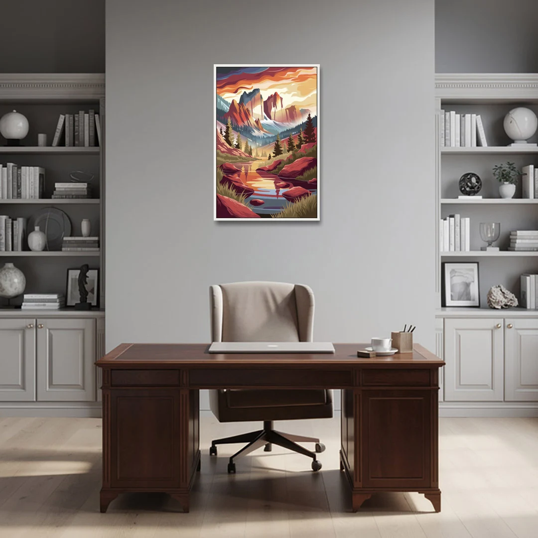 Colorado Springs Sunrise Over Peaks - White Framed Canvas Wall Art - Office - 24x36
