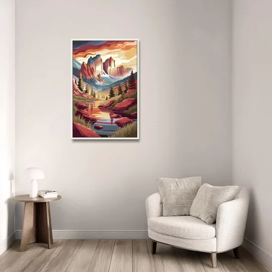 Colorado Springs Sunrise Over Peaks - White Framed Canvas Wall Art - Sofa - 24x36