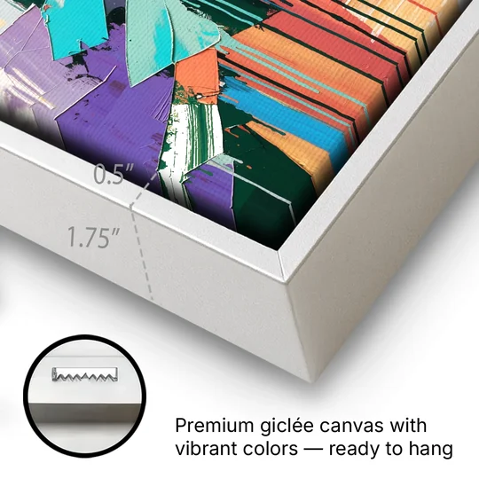Colorful Abstract Tumbling Color Shards - White Framed Canvas Wall Art - Gallery Wrap Corner