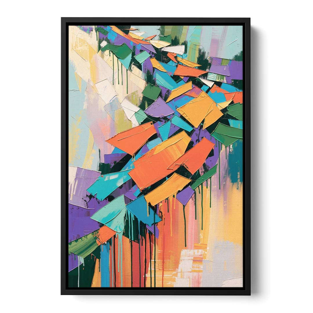 Colorful Abstract Tumbling Color Shards - Black Framed Canvas Wall Art - Front