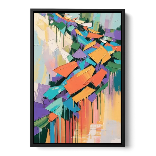 Colorful Abstract Tumbling Color Shards - Black Framed Canvas Wall Art - Front