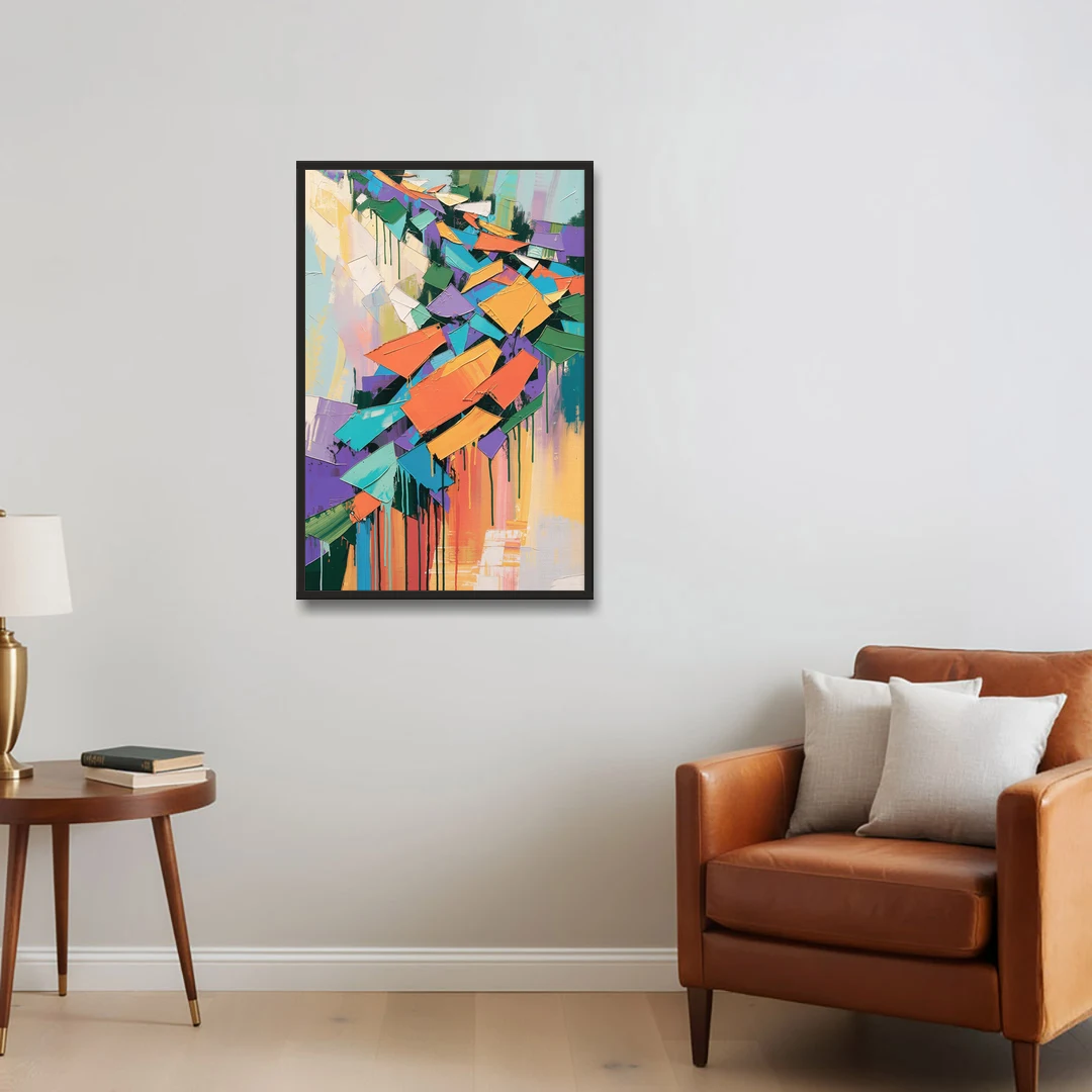 Colorful Abstract Tumbling Color Shards - Black Framed Canvas Wall Art - Sofa - 24x36
