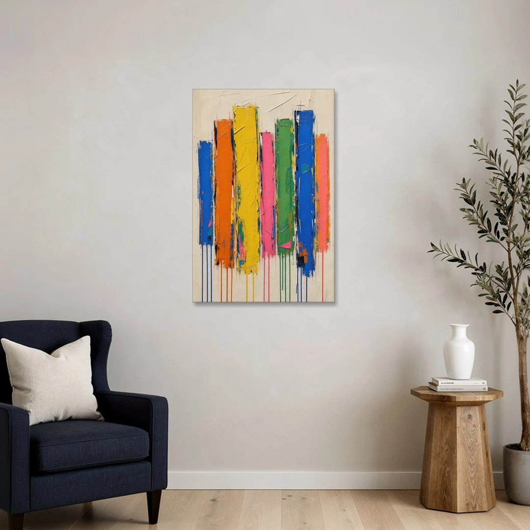Colorful Art for the Living Room with Dripping Bars - Canvas Wall Art - Sofa - 24x36