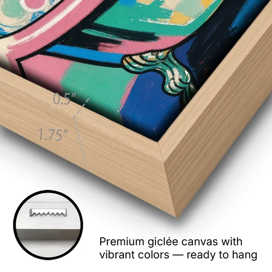 Colorful Bathroom Wall Art with Towering Bubbles - Oak Framed Canvas Wall Art - Gallery Wrap Corner
