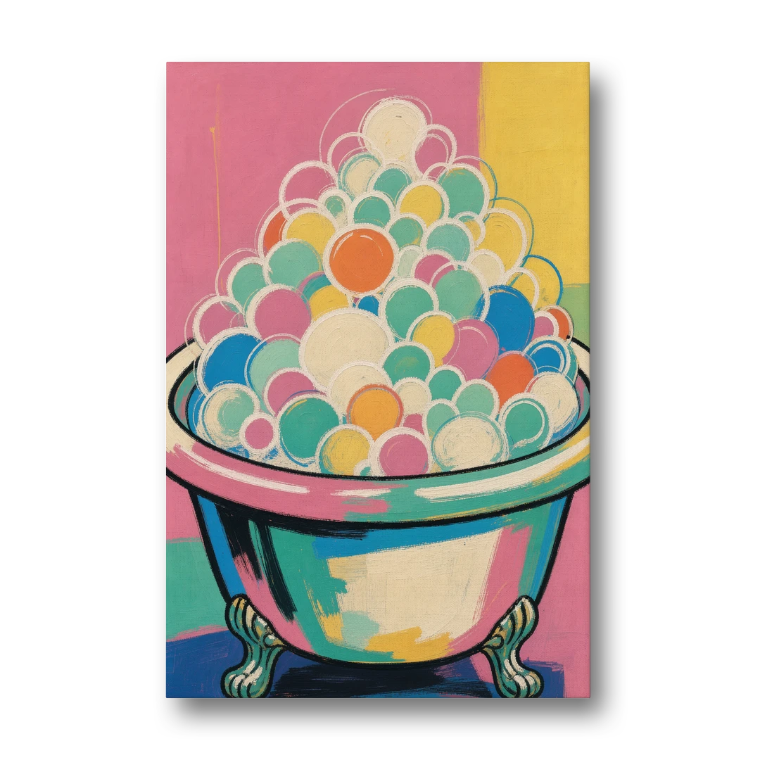 Colorful Bathroom Wall Art with Towering Bubbles - Canvas Wall Art - Front