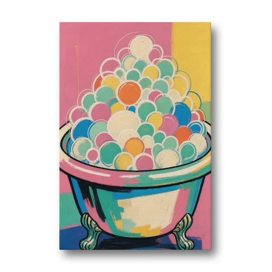 Colorful Bathroom Wall Art with Towering Bubbles - Canvas Wall Art - Front
