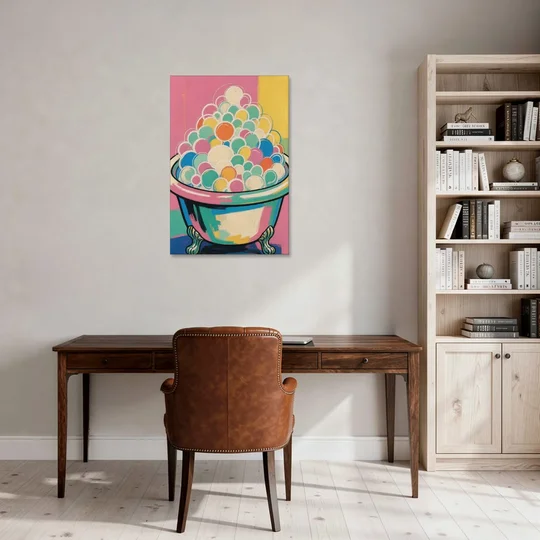 Colorful Bathroom Wall Art with Towering Bubbles - Canvas Wall Art - Office - 24x36