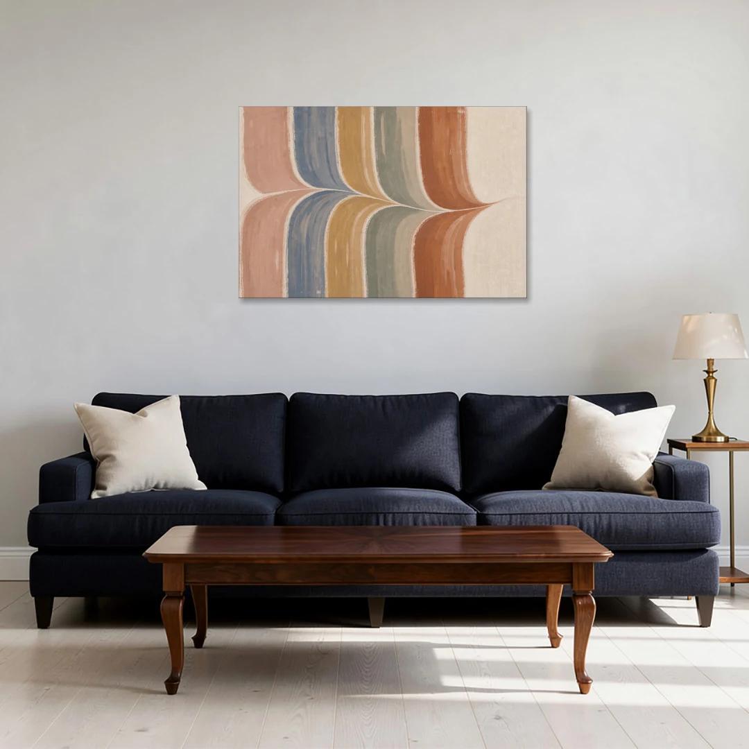 Colorful Boho Wall Art with a Gentle Stripe Wave - Canvas Wall Art - Sofa - 36x24