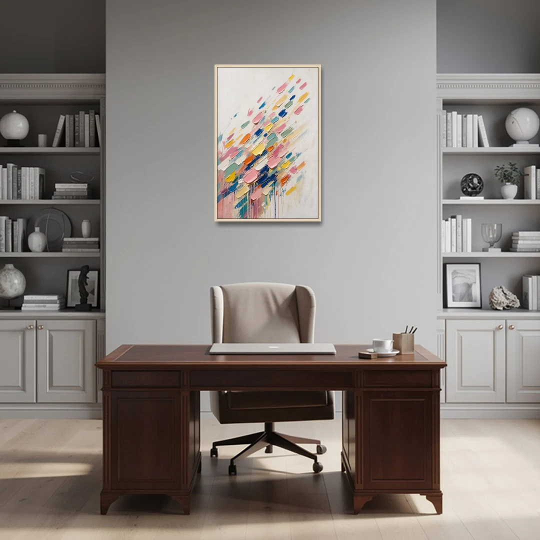 Colorful Canvas Wall Art of Confetti Strokes in Flight - Oak Framed Canvas Wall Art - Office - 24x36