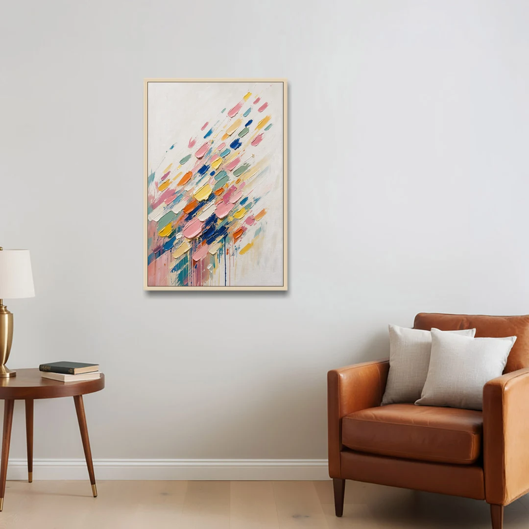 Colorful Canvas Wall Art of Confetti Strokes in Flight - Oak Framed Canvas Wall Art - Sofa - 24x36