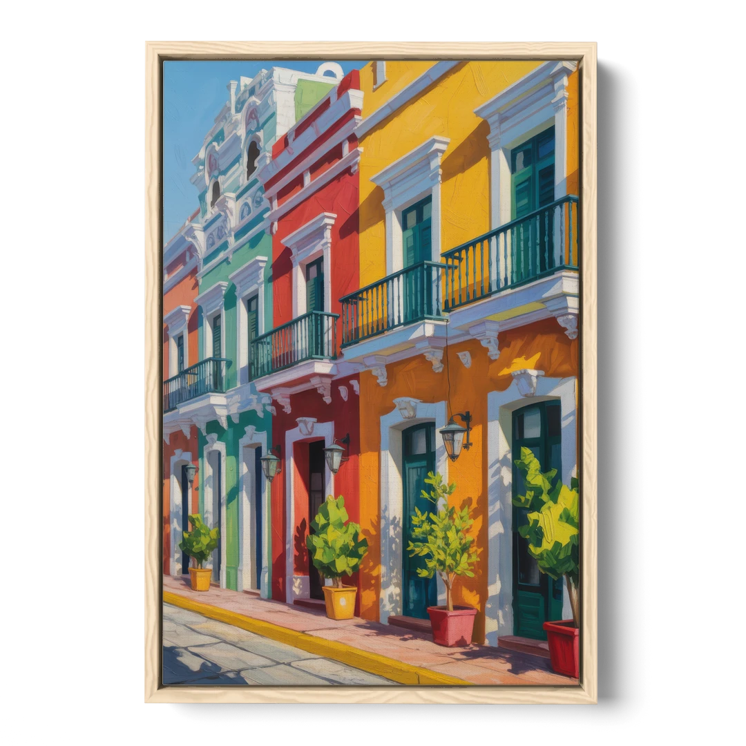 Colorful Centro Facades - Oak Framed Canvas Wall Art - Front