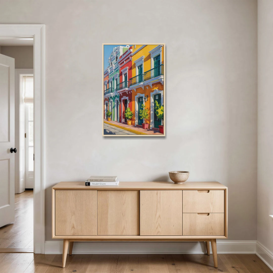 Colorful Centro Facades - Oak Framed Canvas Wall Art - Coffee Table - 24x36