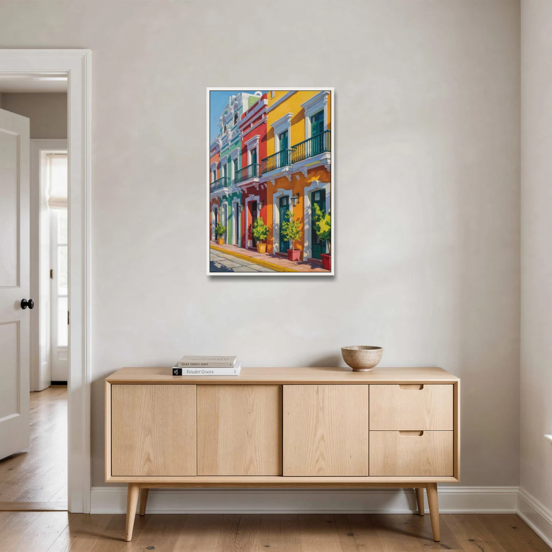 Colorful Centro Facades - White Framed Canvas Wall Art - Coffee Table - 24x36