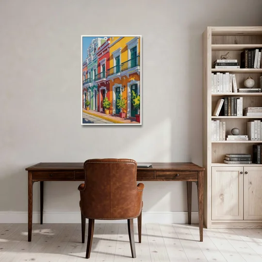 Colorful Centro Facades - White Framed Canvas Wall Art - Office - 24x36