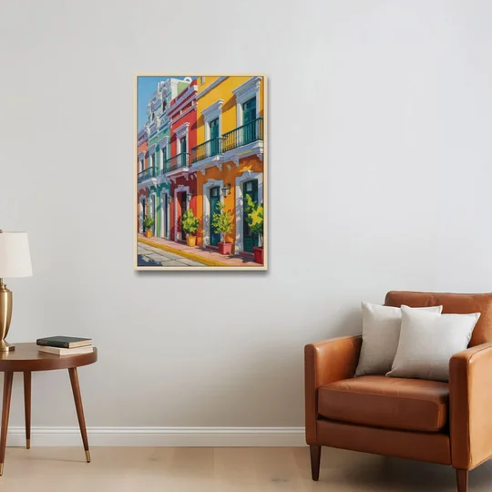 Colorful Centro Facades - Oak Framed Canvas Wall Art - Sofa - 24x36