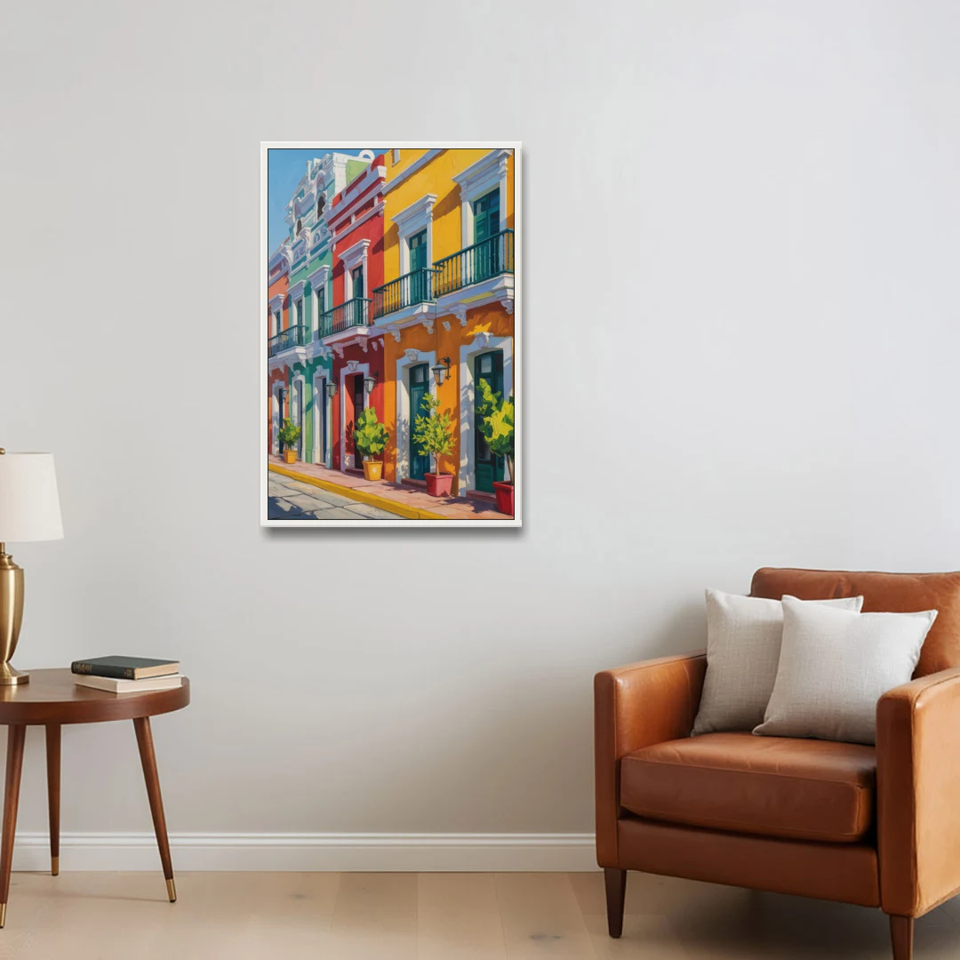 Colorful Centro Facades - White Framed Canvas Wall Art - Sofa - 24x36