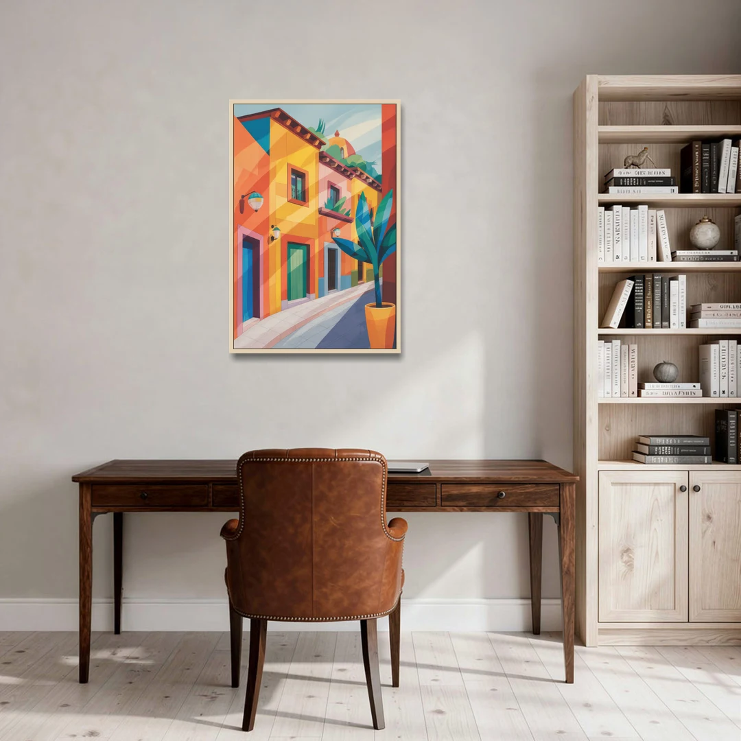 Colorful Centro Streets - Oak Framed Canvas Wall Art - Office - 24x36