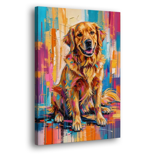 Colorful Golden Retriever Painting - Canvas Wall Art - Side