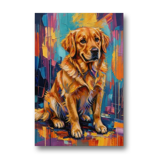 Colorful Golden Retriever Portrait - Canvas Wall Art - Front