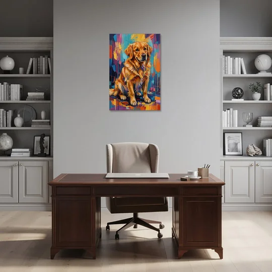 Colorful Golden Retriever Portrait - Canvas Wall Art - Office - 24x36