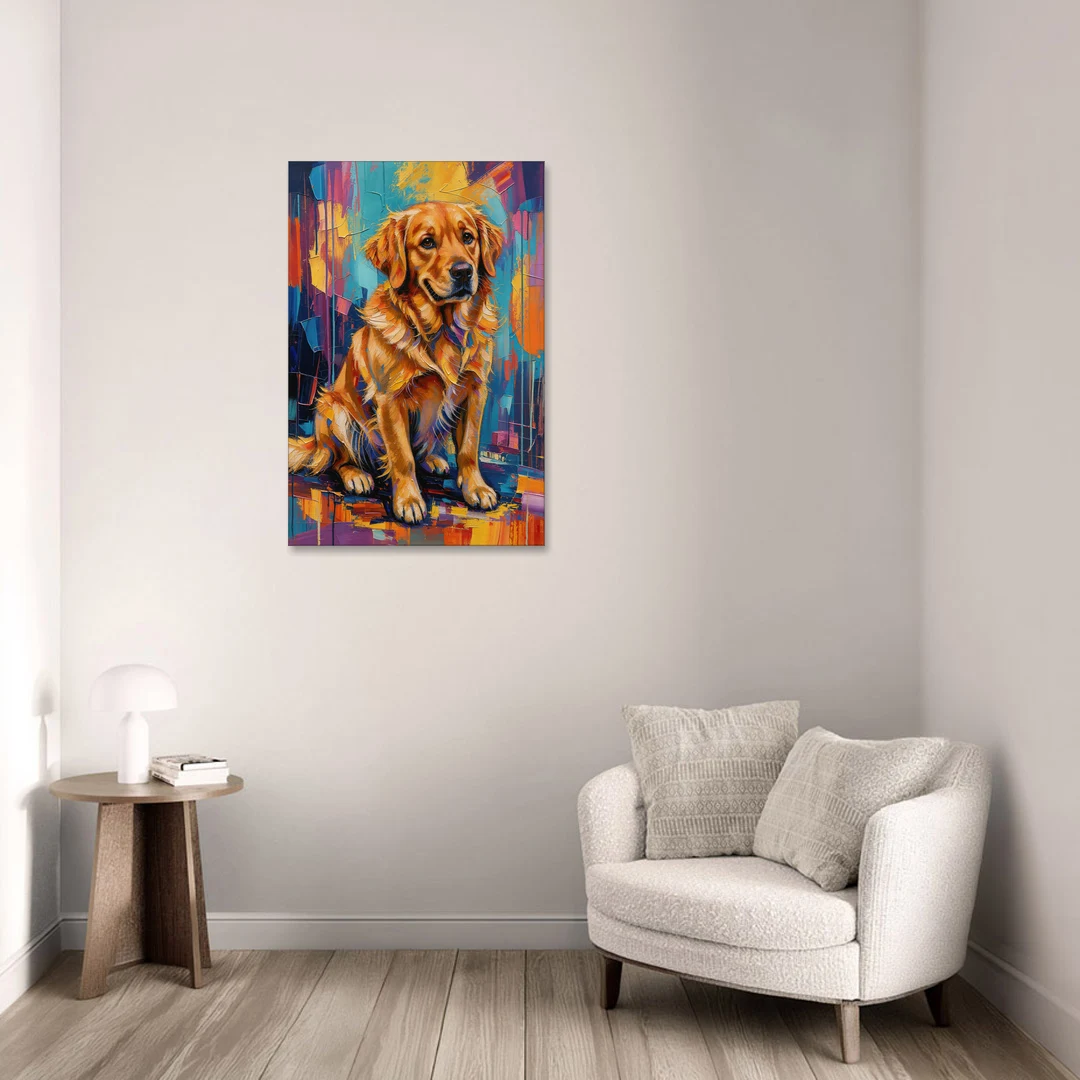 Colorful Golden Retriever Portrait - Canvas Wall Art - Sofa - 24x36