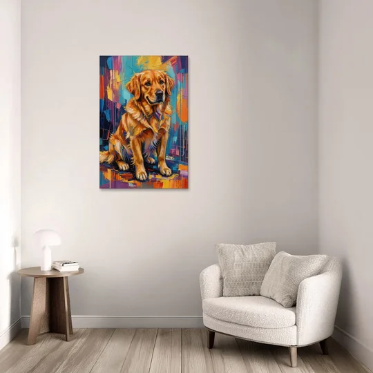Colorful Golden Retriever Portrait - Canvas Wall Art - Sofa - 24x36