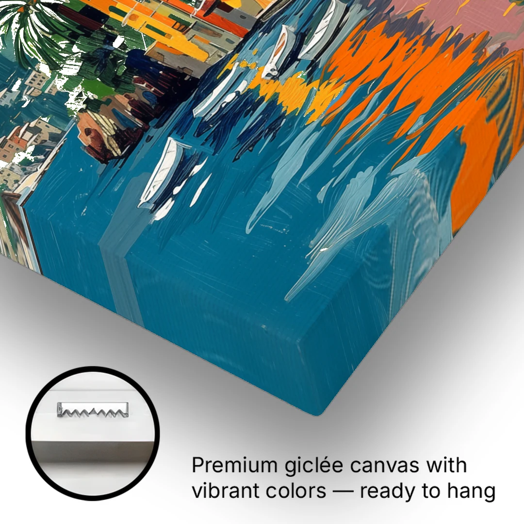 Colorful Houses Painting of Portofino - Canvas Wall Art - Gallery Wrap Corner