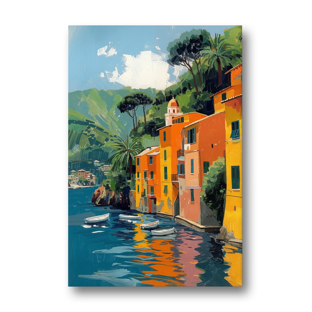 Colorful Houses Painting of Portofino - Canvas Wall Art - Front