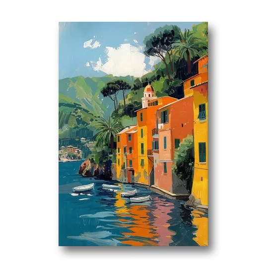 Colorful Houses Painting of Portofino - Canvas Wall Art - Front