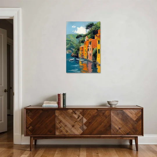 Colorful Houses Painting of Portofino - Canvas Wall Art - Coffee Table - 24x36