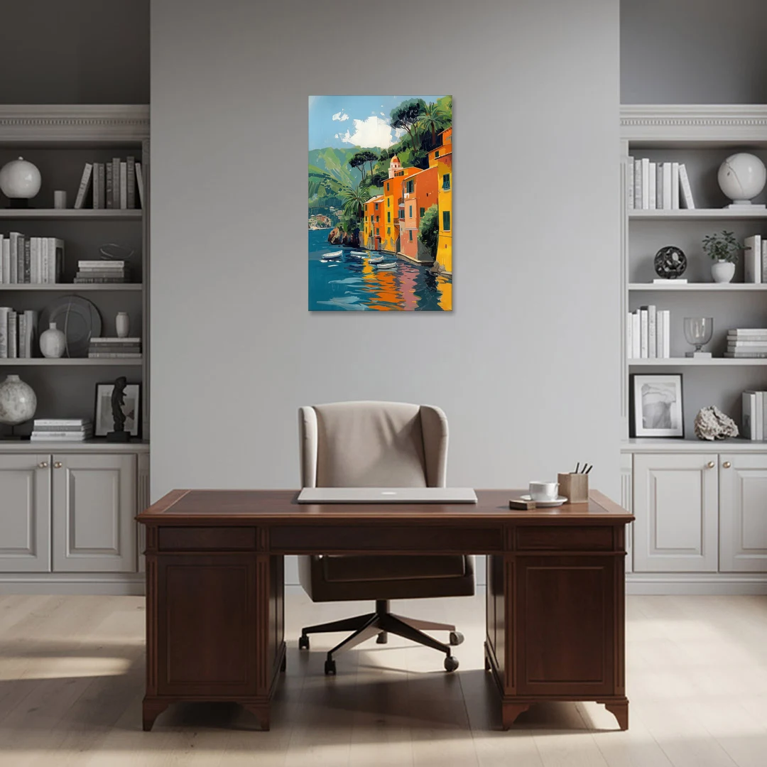 Colorful Houses Painting of Portofino - Canvas Wall Art - Office - 24x36