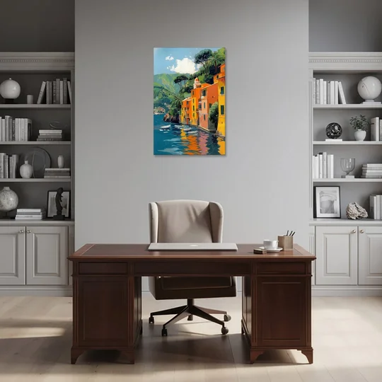 Colorful Houses Painting of Portofino - Canvas Wall Art - Office - 24x36
