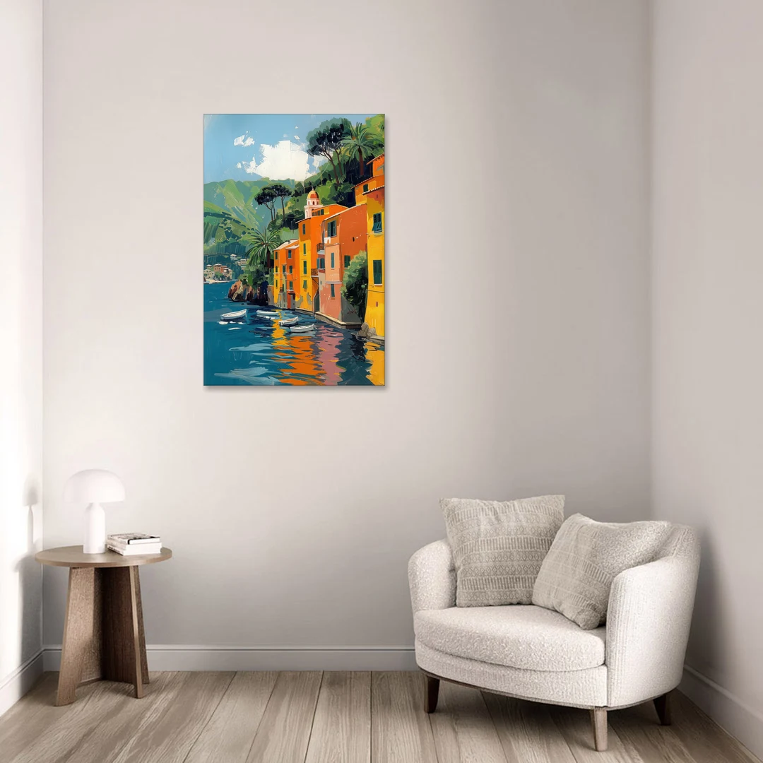 Colorful Houses Painting of Portofino - Canvas Wall Art - Sofa - 24x36