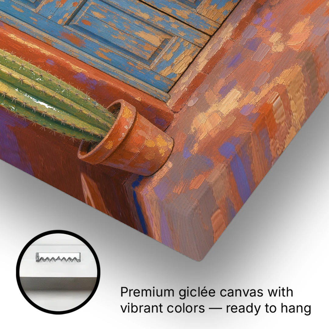 Colorful Mexican Wall Art of a Talavera Door - Canvas Wall Art - Gallery Wrap Corner