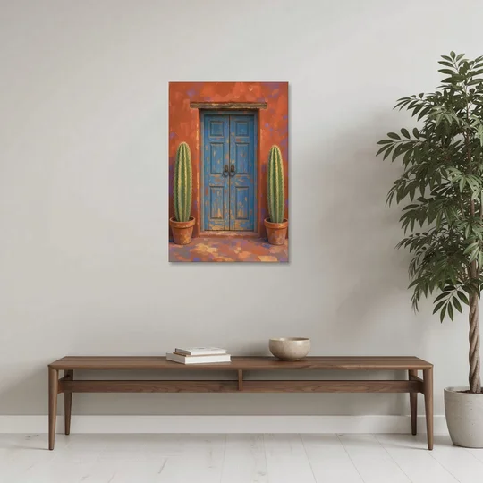 Colorful Mexican Wall Art of a Talavera Door - Canvas Wall Art - Coffee Table - 24x36