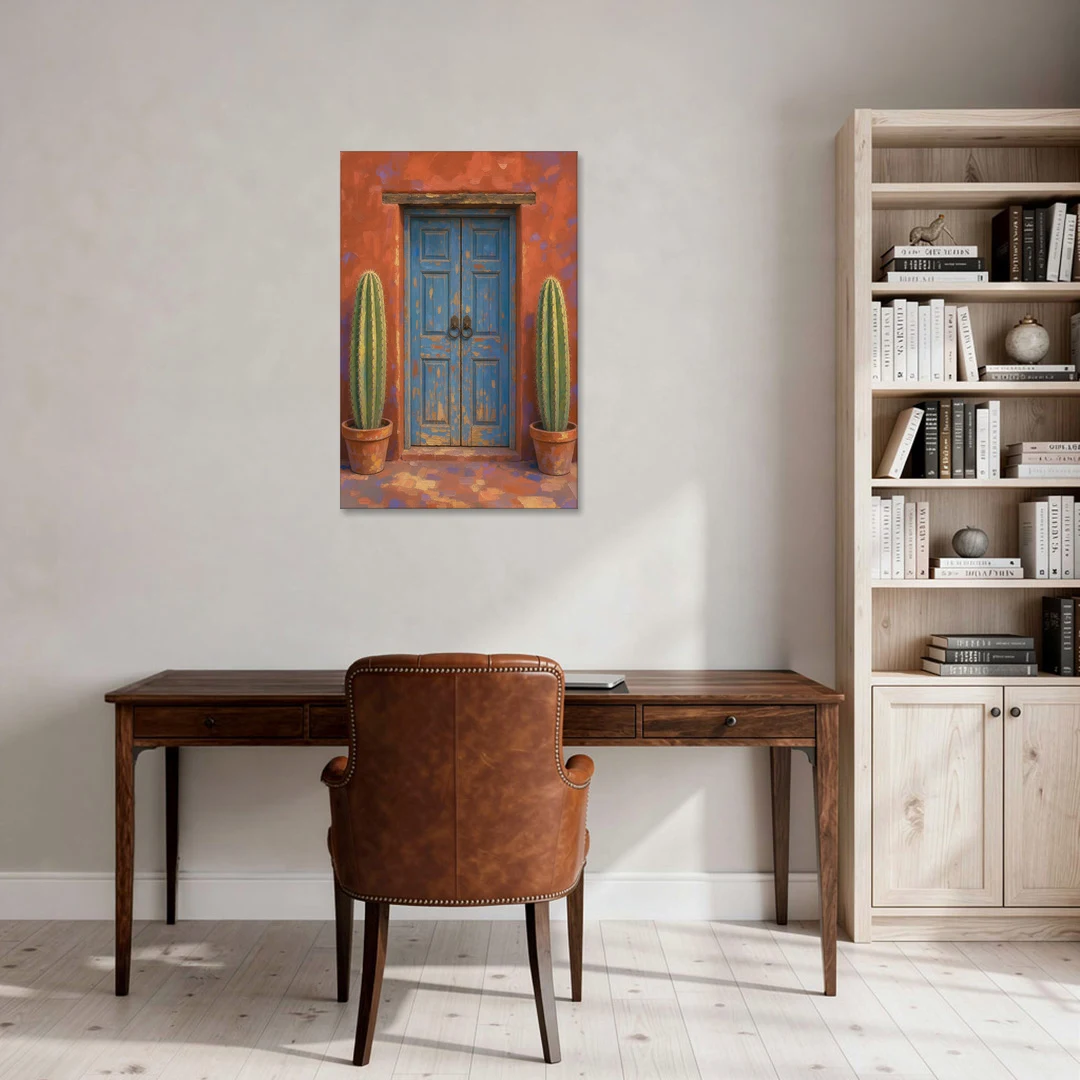 Colorful Mexican Wall Art of a Talavera Door - Canvas Wall Art - Office - 24x36