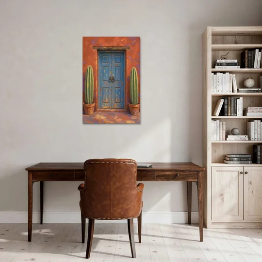 Colorful Mexican Wall Art of a Talavera Door - Canvas Wall Art - Office - 24x36