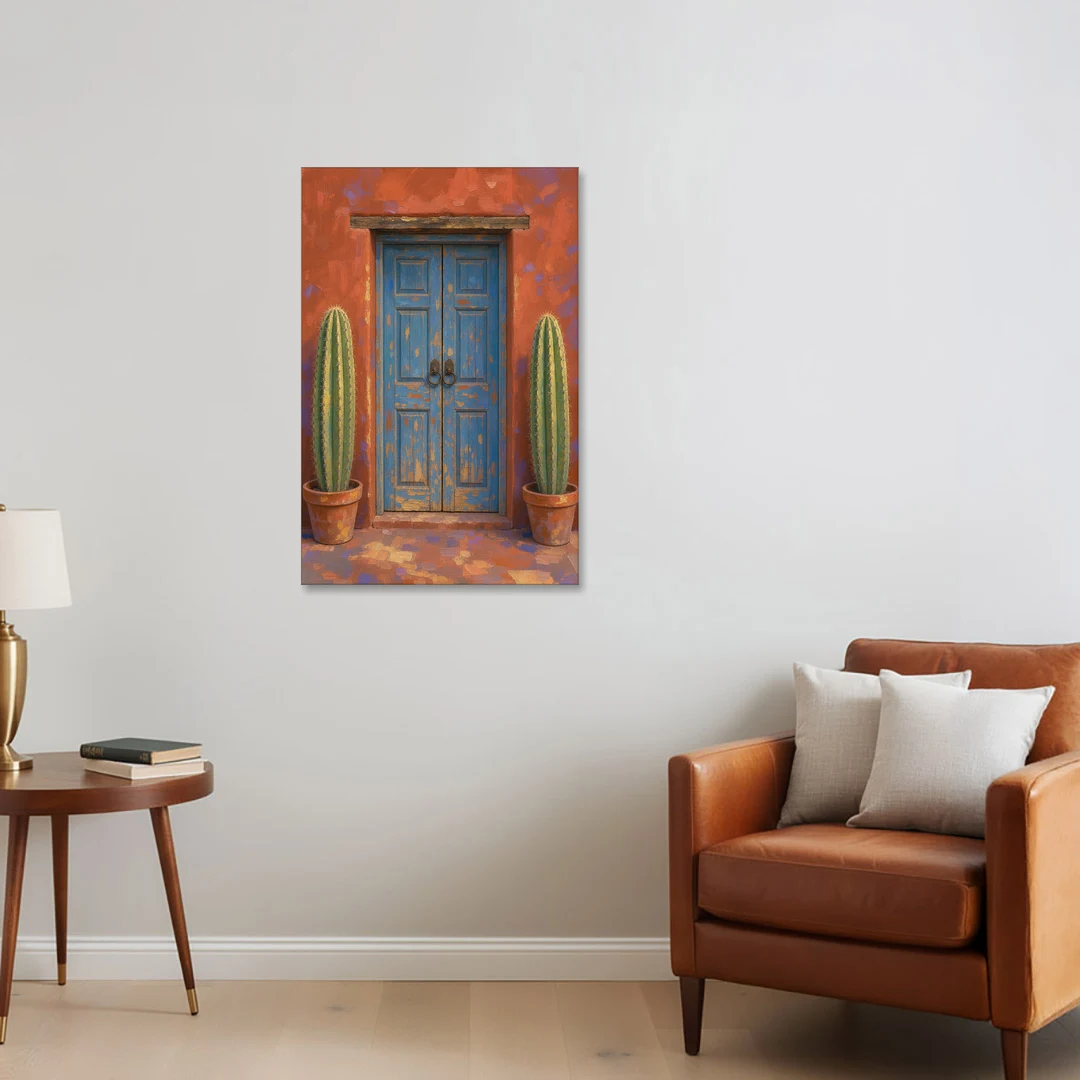 Colorful Mexican Wall Art of a Talavera Door - Canvas Wall Art - Sofa - 24x36